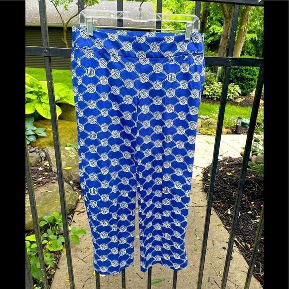 LILLY PULITZER Palm Beach Fit pants in marine blue with white print - Picture 1 of 3